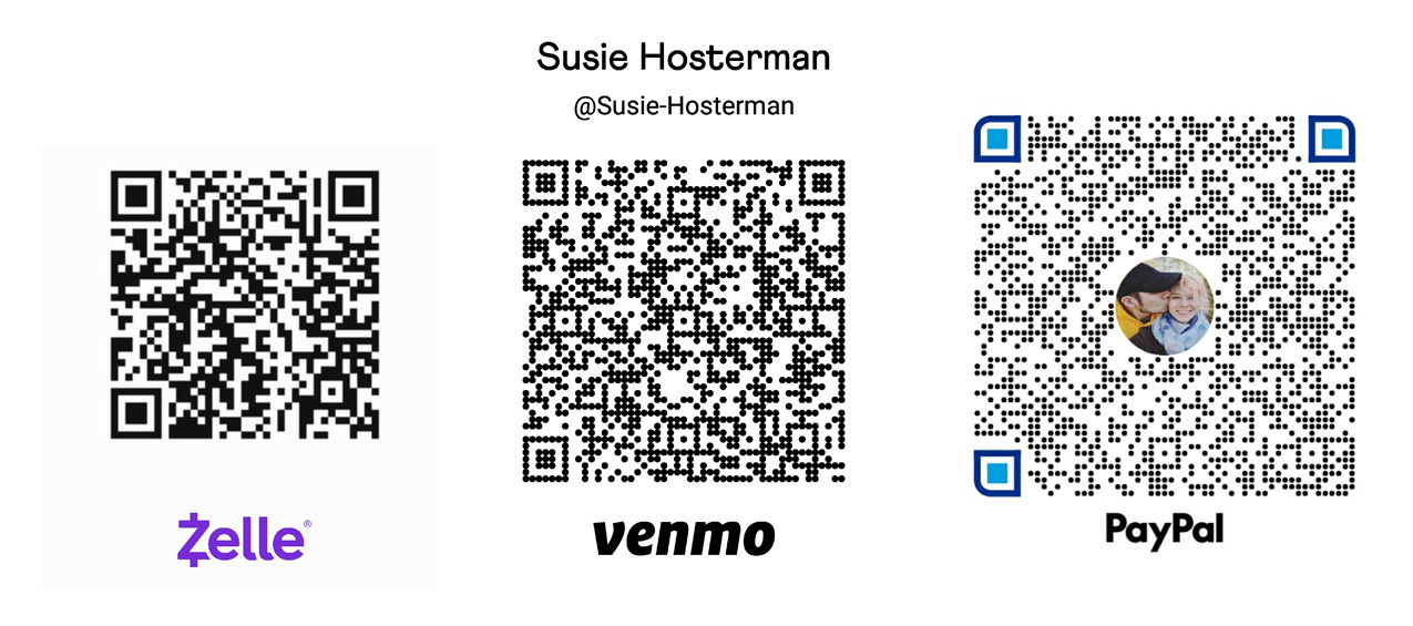 Payment_QR_Codes_Susie_Hosterman_Donate donation qr codes for Susie Hosterman